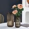 7.5" Amber Hand-Blown Glass Flower Vase – Thickened Round Vintage Striped Bottle for Bookshelf, Dining Table, Office Desk, Meeting Room, Bathroom & Home Décor